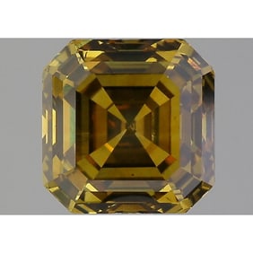 GIA 3.50 ct Square Emerald Cut Fancy Deep Brownish Greenish Yellow SI2