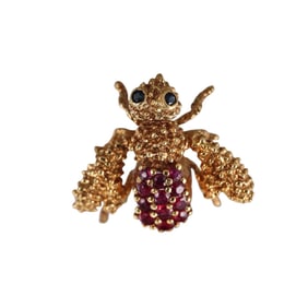 Honora 18k Gold Ruby Sapphire Bee Insect Brooch Pin