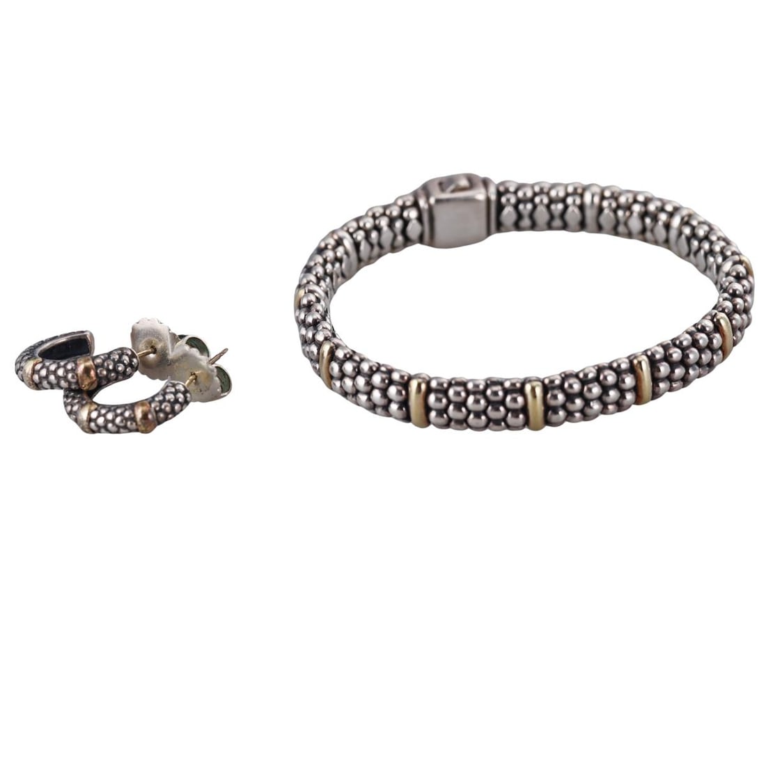 Lagos Caviar Sterling Silver 18k Gold Bracelet Earrings Set (1 of 3)