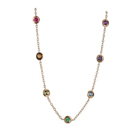 Hueb 18k Gold Multi Gemstone Station Necklace