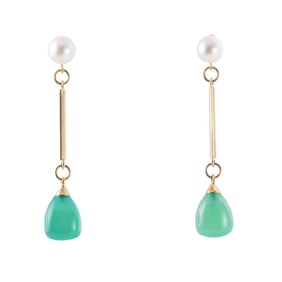 Mimi Milano Pearl Green Agate Gold Drop Earrings