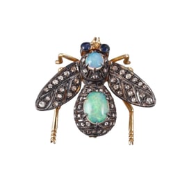 Silver Gold Opal Diamond Sapphire Insect Brooch Pendant