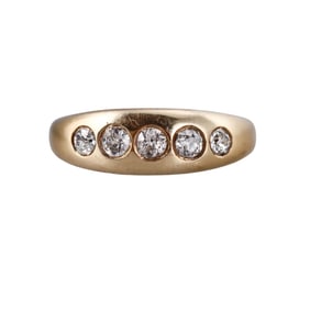 Antique 14k Gold Old Mine Diamond Five Stone Gypsy Ring