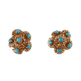 Tiffany & Co Vintage 18k Gold Turquoise Flower Earrings