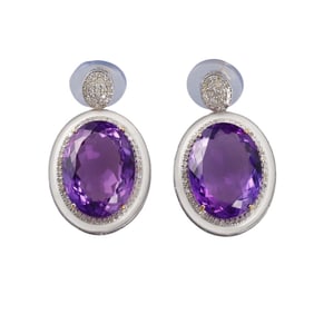 Amethyst Diamond Sterling Silver 14k Gold Enamel Earrings