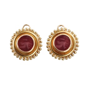 Elizabeth Locke 18k Gold Venetian Glass Intaglio MOP Earrings