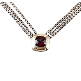 David Yurman Albion Garnet 18k Gold Silver Box Chain Necklace