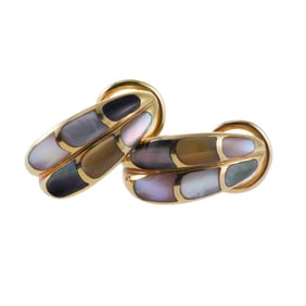 Asch Grossbardt MOP Inlay Gold Half Hoop Earrings
