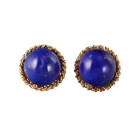 Tiffany & Co Vintage 18k Gold Lapis Button Earrings