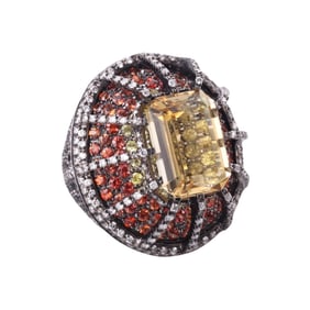 18k Gold Diamond Sapphire Citrine Cocktail Ring