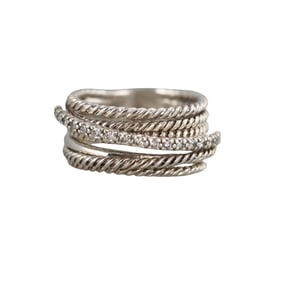 David Yurman Sterling Silver Diamond Crossover Ring