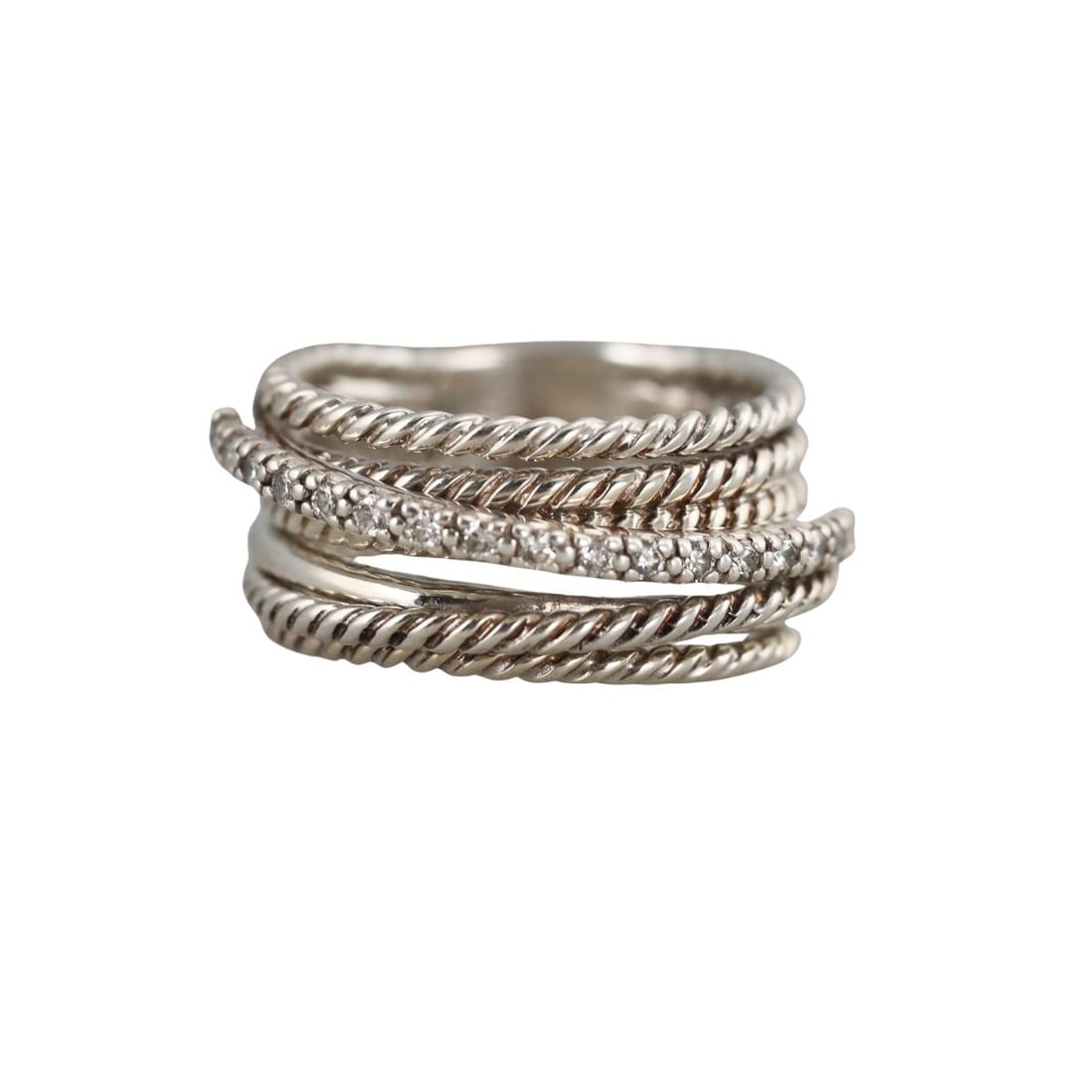 David Yurman Sterling Silver Diamond Crossover Ring (1 of 4)