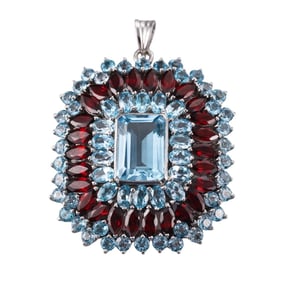 Sterling Silver Garnet Blue Topaz Large Pendant