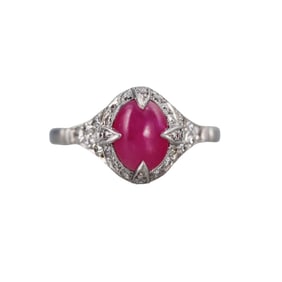 Platinum 1.77ct Ruby Cabochon Diamond Ring