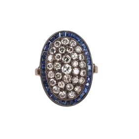 18k Gold Silver Diamond Sapphire Ring