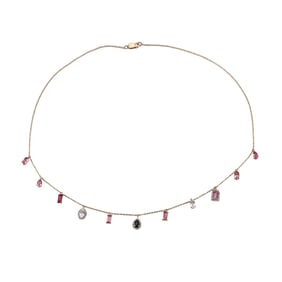 14k Gold Diamond Pink Green Tourmaline Necklace