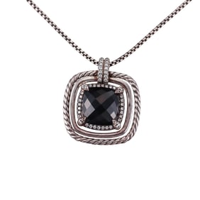David Yurman Silver Diamond Onyx Pendant Necklace