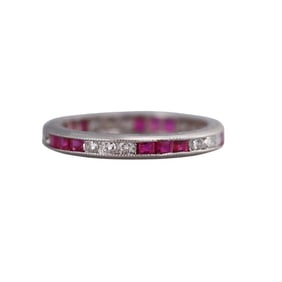 Platinum Diamond Ruby Eternity Wedding Band Ring