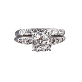 Midcentury Platinum Old European Diamond Engagement Ring