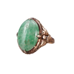 Arts & Crafts 14k Gold Jade Ring