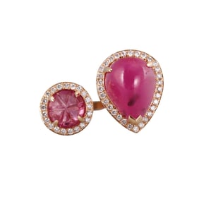 18k Gold 7.02ct Ruby 2.06ct Burma Spinel Diamond Ring