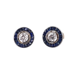 Platinum Gold Diamond Sapphire Stud Earrings