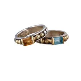 Lagos Caviar Silver 18k Gold Blue Topaz Citrine Stackable Ring Set of 2