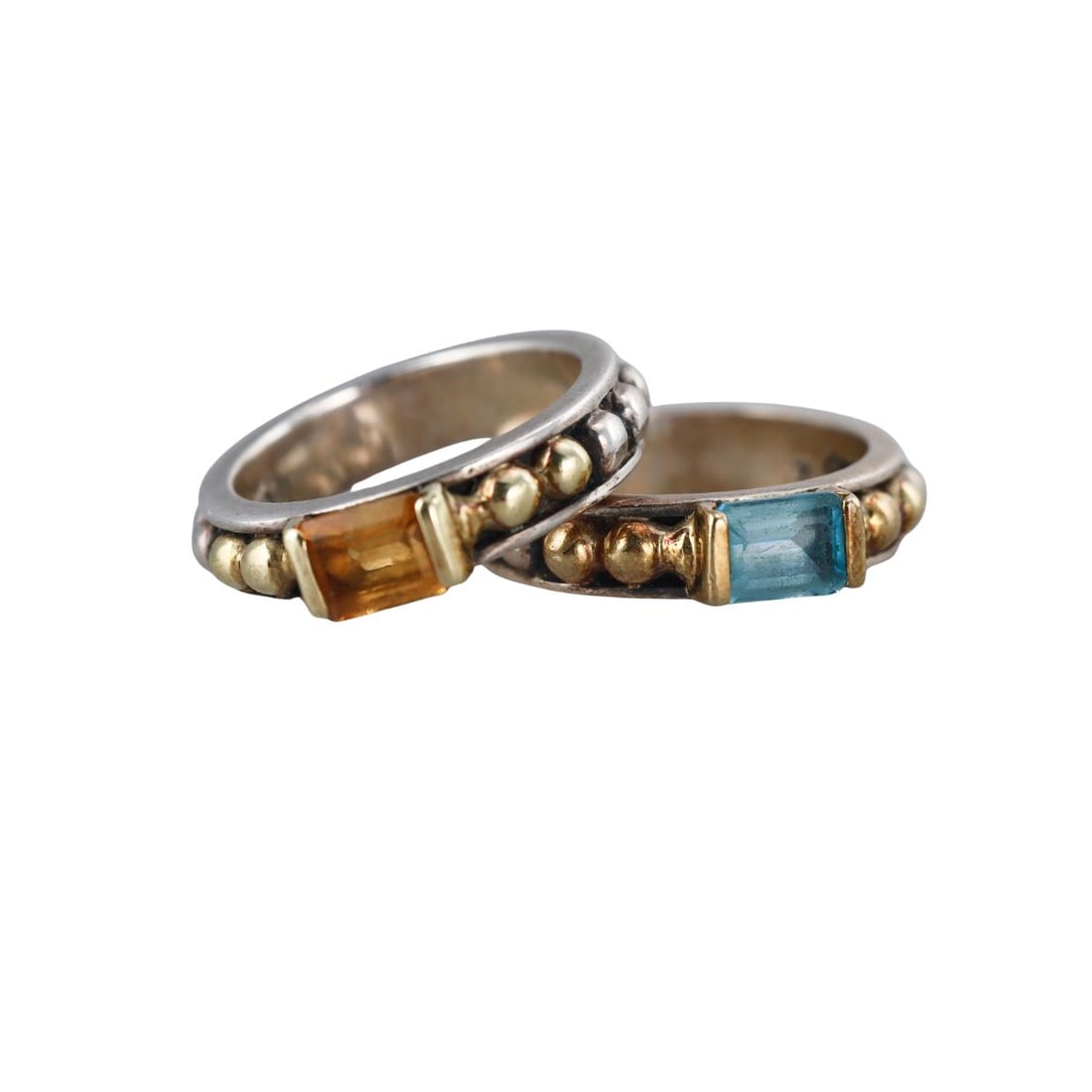 Lagos Caviar Silver 18k Gold Blue Topaz Citrine Stackable Ring Set of 2 (1 of 4)