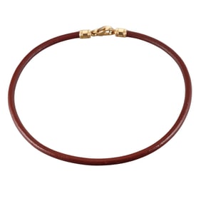 Bvlgari Bulgari 18k Gold Brown Leather Necklace