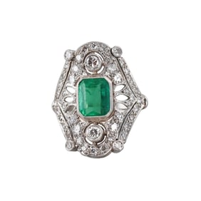 Platinum Diamond Emerald Ring