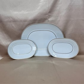Bernardaud Limoges France White Gold Oval Service Plate Set of 3