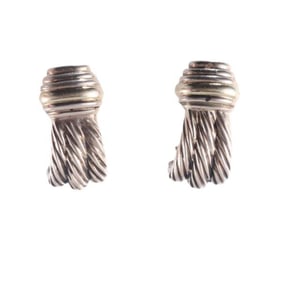 David Yurman Silver 14k Gold Half Hoop Earrings