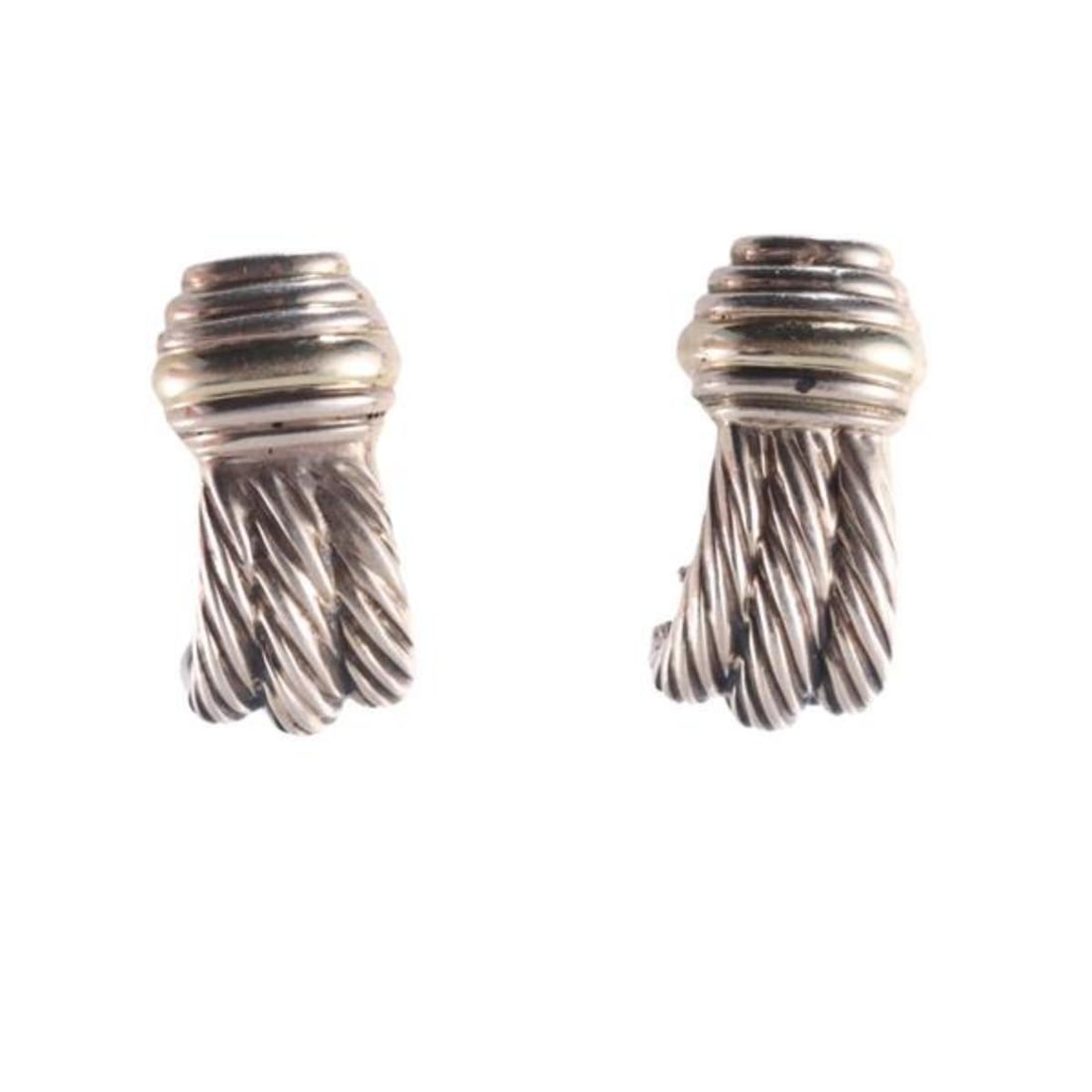 David Yurman Silver 14k Gold Half Hoop Earrings (1 of 3)