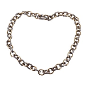 David Yurman 18k Gold Silver Oval Link Necklace
