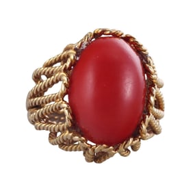 Mid Century Tiffany & Co Ox Blood Coral 18k Gold Ring