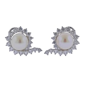 Angela Cummings Assael South Sea Pearl Diamond Platinum Gold Earrings