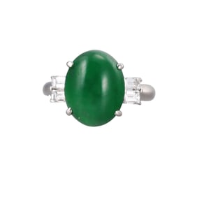 Platinum 6.06ct Jade Cabochon Diamond Ring