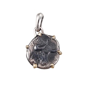 David Yurman Silver 18k Gold Bull Taurus Zodiac Sign Pendant