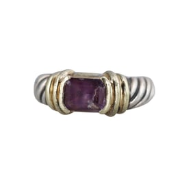 David Yurman 14k Gold Silver Amethyst Cable Ring