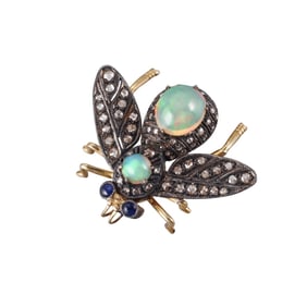 Silver Gold Opal Diamond Sapphire Insect Brooch Pendant