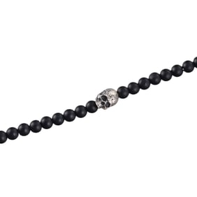 David Yurman Sterling Silver Jet Bead Skull Bracelet