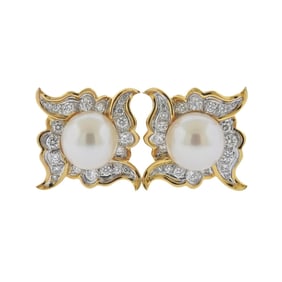 Angela Cummings Assael South Sea Pearl Diamond Platinum Gold Earrings