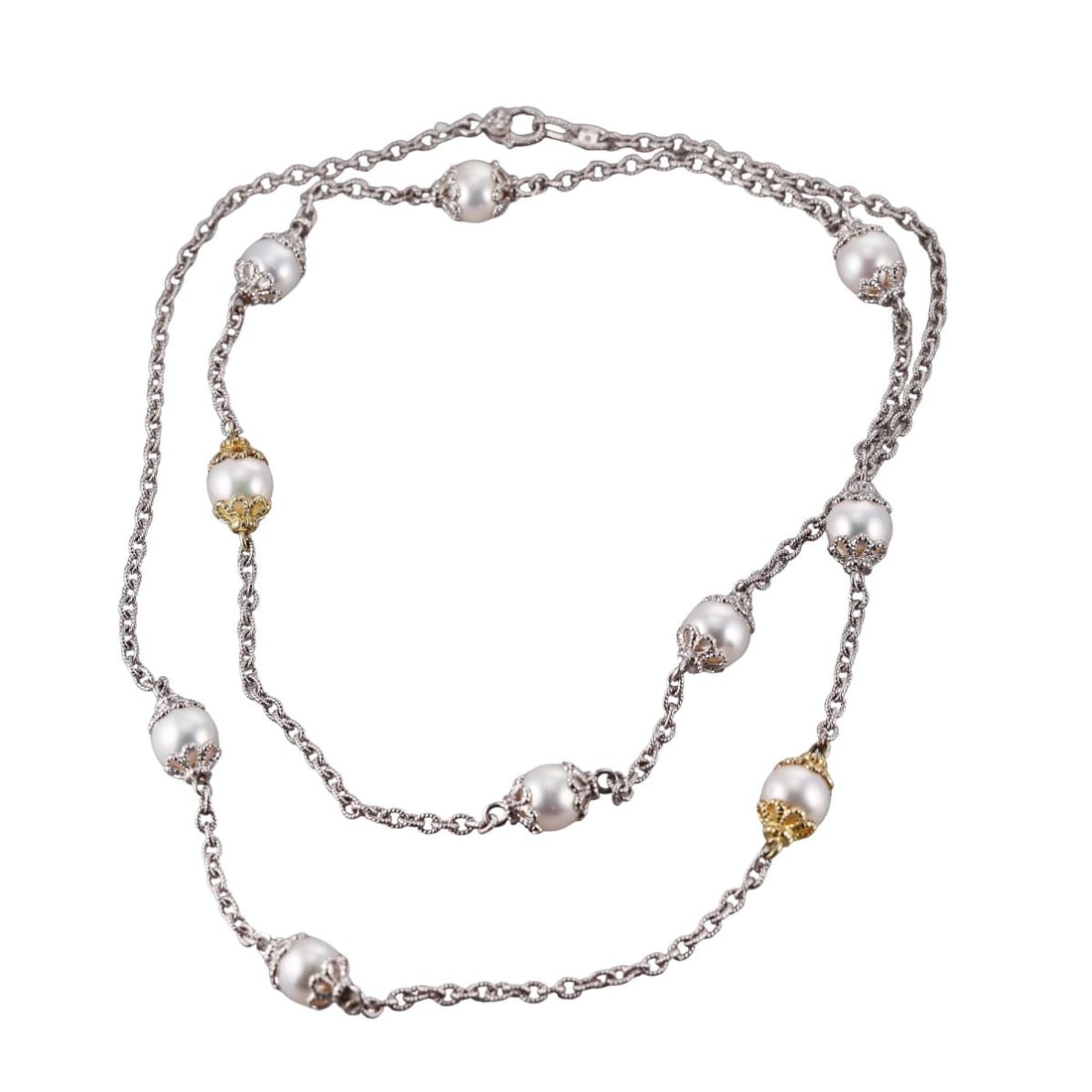 Judith Ripka 18k Gold Silver Pearl Long Station Necklace (1 of 4)