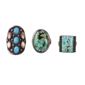 Native American Sterling Silver Turquoise Ring Lot of 3