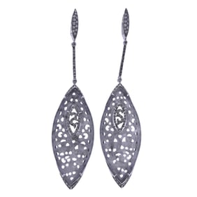 Bucherer Gold Diamond Carved Jade Long Drop Earrings