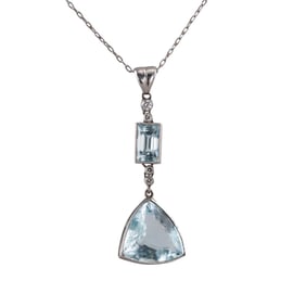 18k Gold Aquamarine Diamond Pendant Necklace