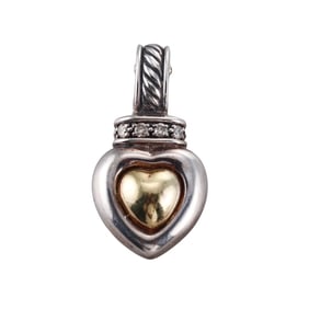 David Yurman 14k Gold Silver Diamond Heart Pendant Enhancer