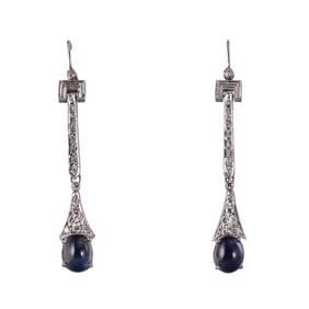 Platinum Diamond Sapphire Drop Earrings