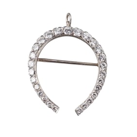 14k Gold 1.20ctw Diamond Horseshoe Pendant Brooch