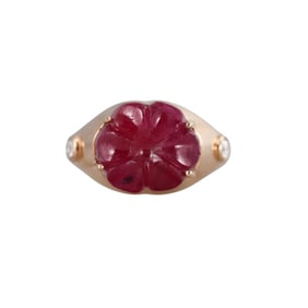 18k Gold 10.31ct No Heat Ruby Diamond Flower Ring